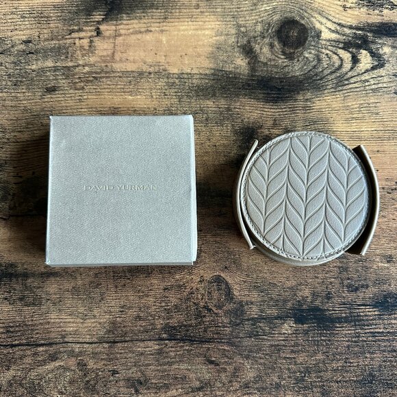 NEW David Yurman Chevron Tan Leather Coasters - RARE - Picture 1 of 3